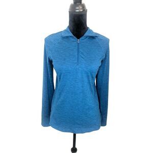 Apana Women's Blue Heathered 1/4 Zip Long Sleeve Athletic Pullover Womens Size M